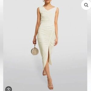 SELF-PORTRAIT Asymmetric Ruched Stretch Midi Dress